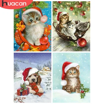 

HUACAN Diamond Painting Embroidery Cat Full Square Christmas Daimond Mosaic Animal Dog Cross Stitch Craft Kit Home Decor