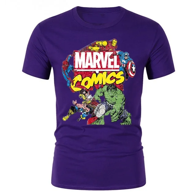 

Marvel Comics T-Shirt Hulk Thor SpiderMan Captain America Leagued Team Power mens Tshirt youth Skateboard Tops tee men T shirts