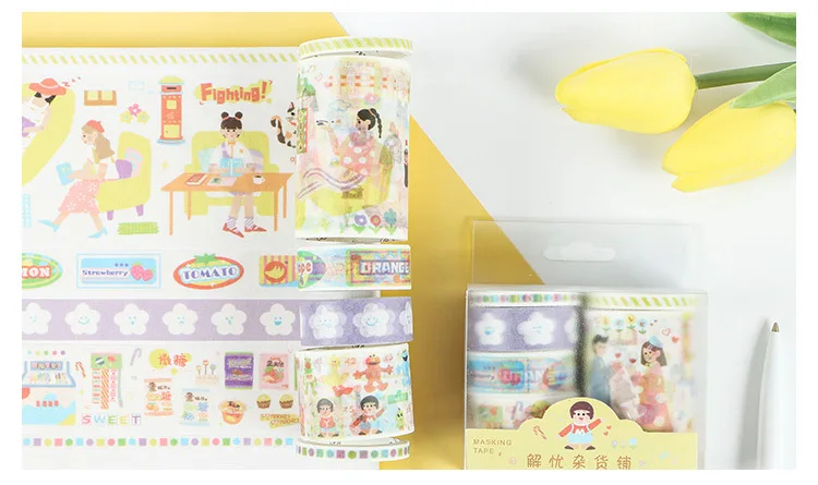 Mohamm 6 шт. в современной бизнес серии Kawaii мультфильм васи Маскировочная Липкая Лента Скрапбукинг Канцелярские Декоративные ленты