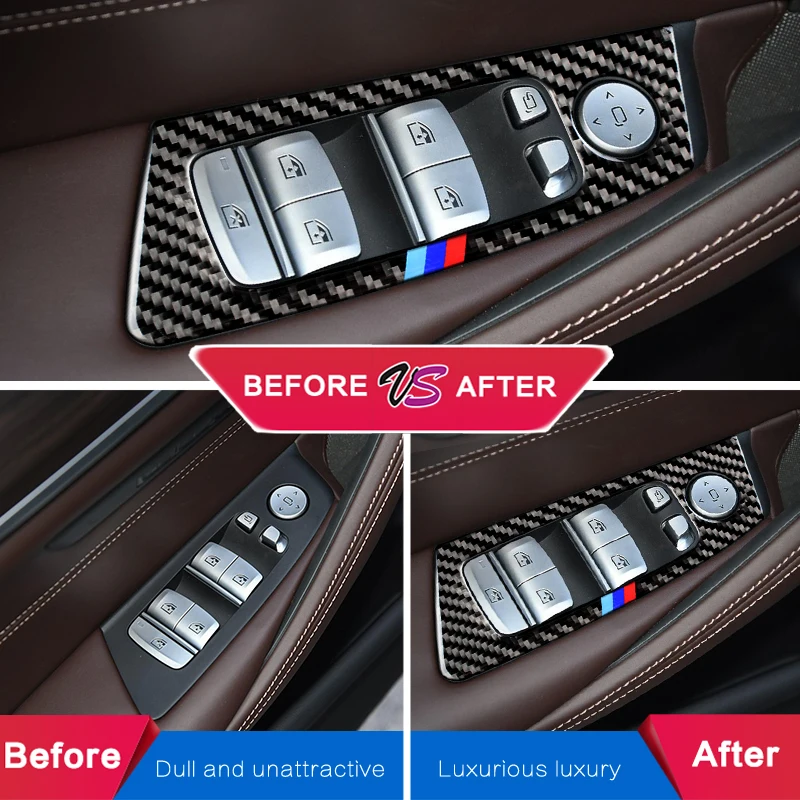 Углеродное волокно автомобильный контроль оконного подъемника переключатель Декор панель подлокотника наклейка для BMW G30 5 серии интерьер LHD RHD аксессуары