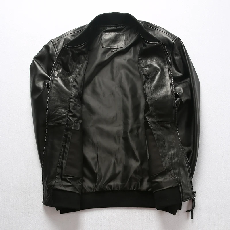 Deals AL1937 hot sale sheep leather clothing Mens over size genuine sheep leather simple design slim leather jacket outerwear