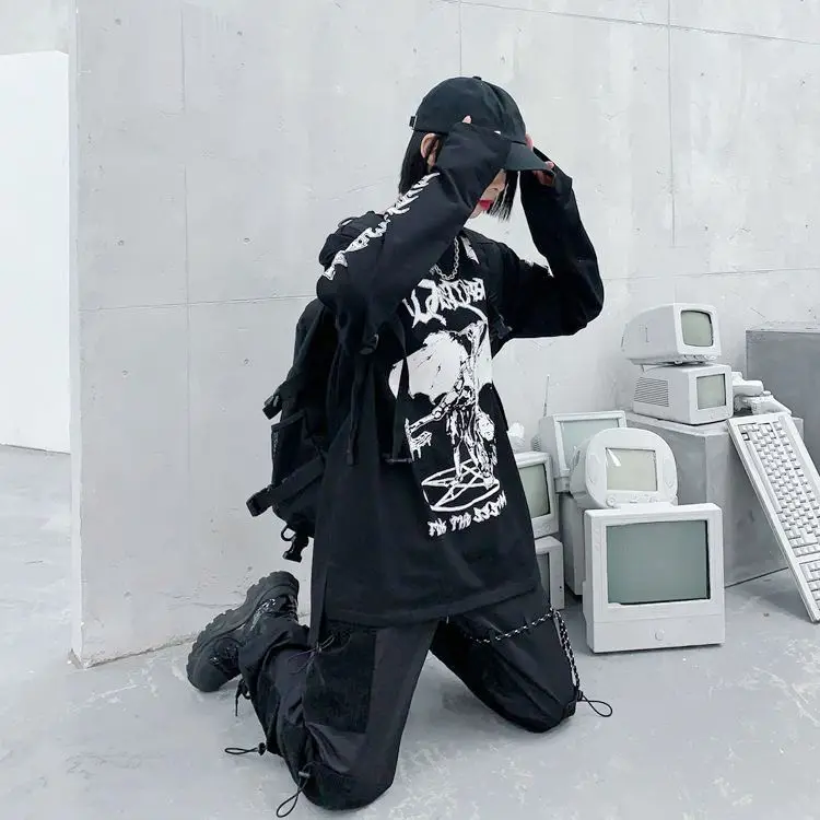 Neploe Harajuku футболка уличная хип хоп футболки мужские и женские осенние футболки с принтом призрака свободные Японские футболки с длинными рукавами 54914