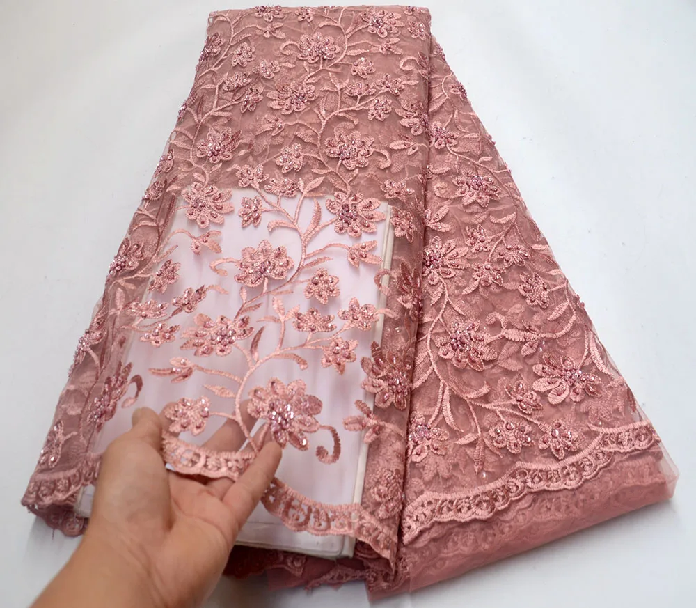 

Fashion African Lace Fabric High Quality French Net Lace Nigerian Lace Fabric 2019 High Quality Lace With handmade beads