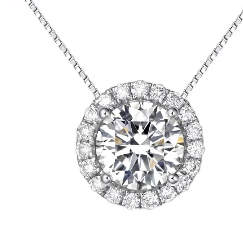 Poetry Of Jew Store Round Silver Moissanite Pendants 1ct D VVS Luxury Moissanite Weding Pendants for Women