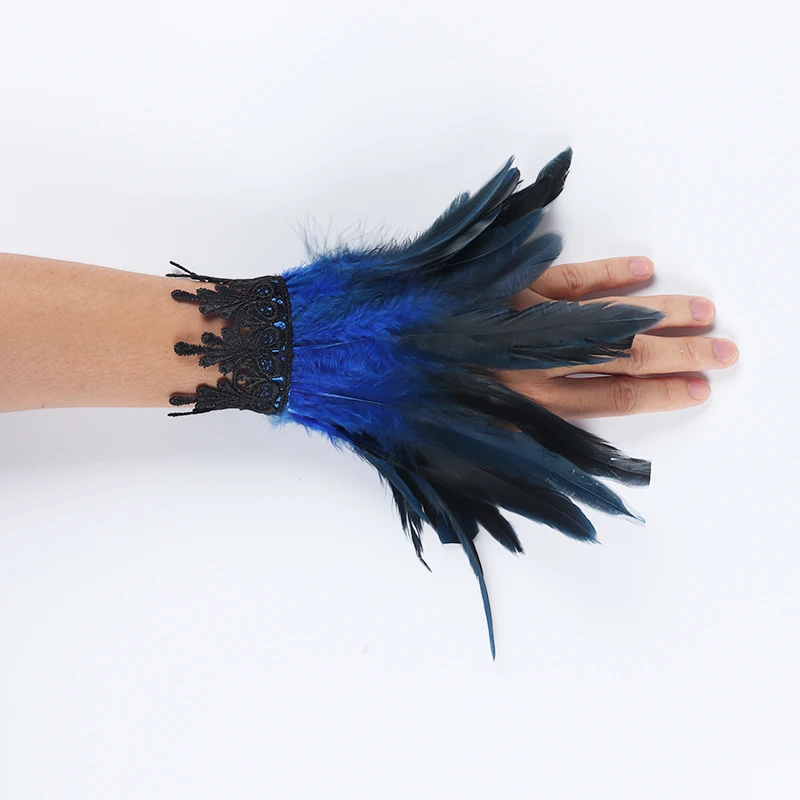 mens winter cycling gloves Punk Gothic Gloves Feather Wrist Cuff Carnival Stage Show Showgirl Natural Dyed Rooster Feather Arm Warmer Party Cosplay Costume best mens ski gloves