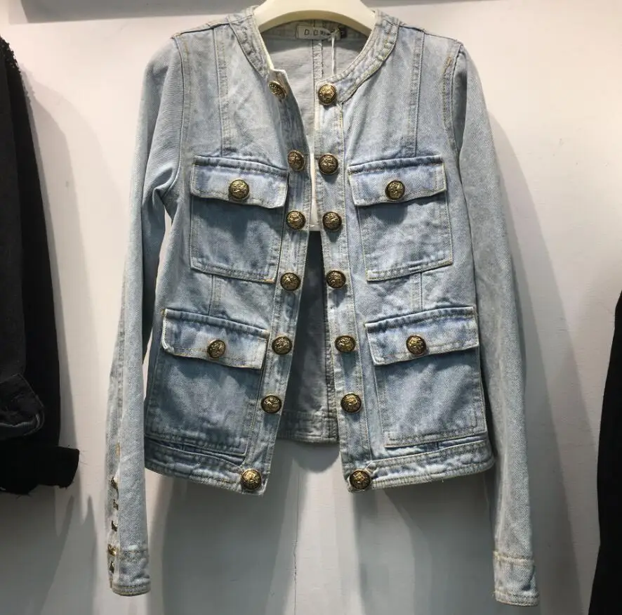 Light Blue Европа Новая Осенняя модная женская двубортная короткая куртка была тонкая джинсовая куртка с длинными рукавами - Цвет: Light Blue
