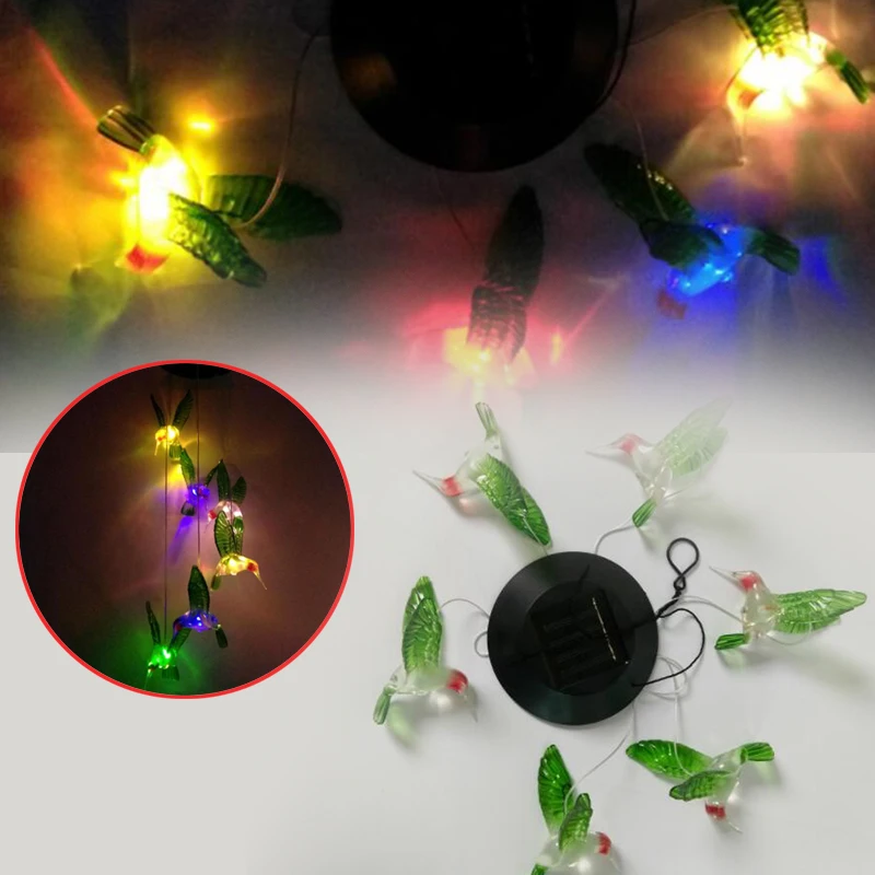 Wind Chimes Color Changing LED Solar Lamp Home Garden Solar Decor Outdoor Party Hummingbird Hanging Decoration Lamp