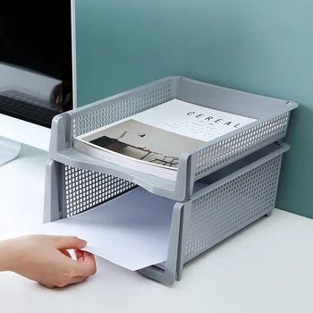 

Stackable Mesh A4 Paper File Tray Organizer Document Magazine Rack Plastic Book Holder Desktop Storage Basket Shelf Stationery