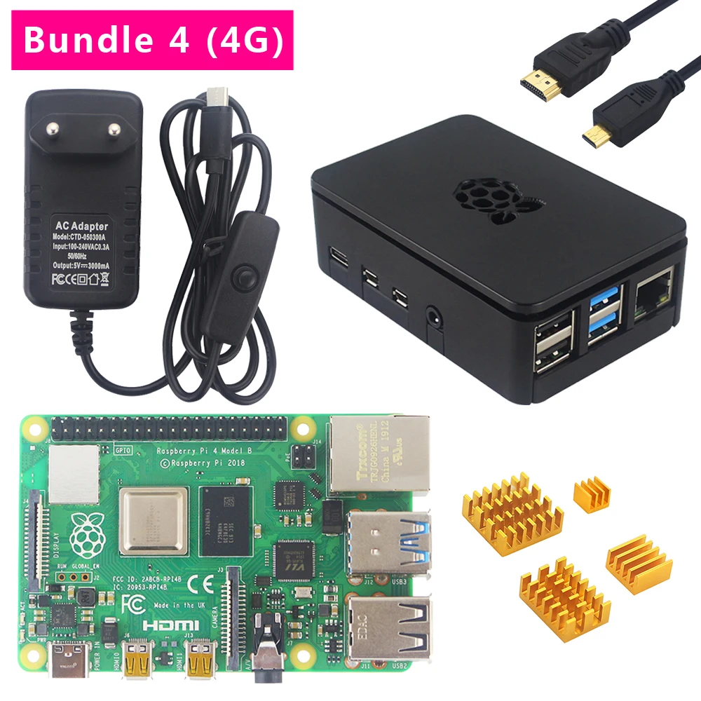 Raspberry Pi 4 Модель B 2G/4G ram+ радиатор+ ABS чехол+ выключатель питания+ HDMI+ 32/64 sd-карта+ кардридер для RPi 4 4B - Комплект: Комплект 4