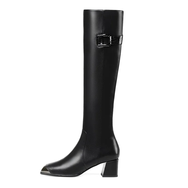 ZVQ/Новые модные пикантные зимние сапоги до колена; женская обувь из высококачественной натуральной кожи с квадратным носком на высоком каблуке; Прямая поставка