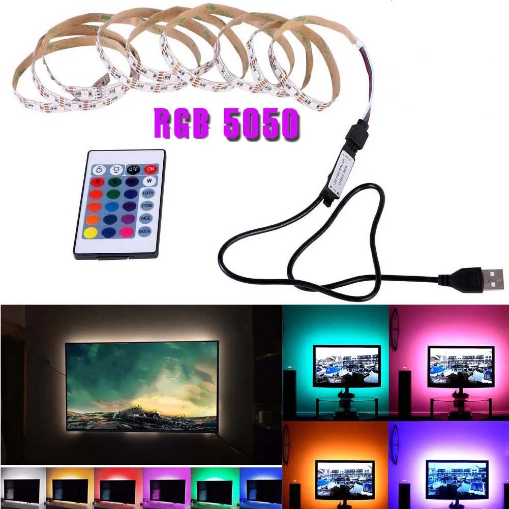 

USB Mood Light RGB Multi Color LED Strip Light TV Backlight Remote Contral