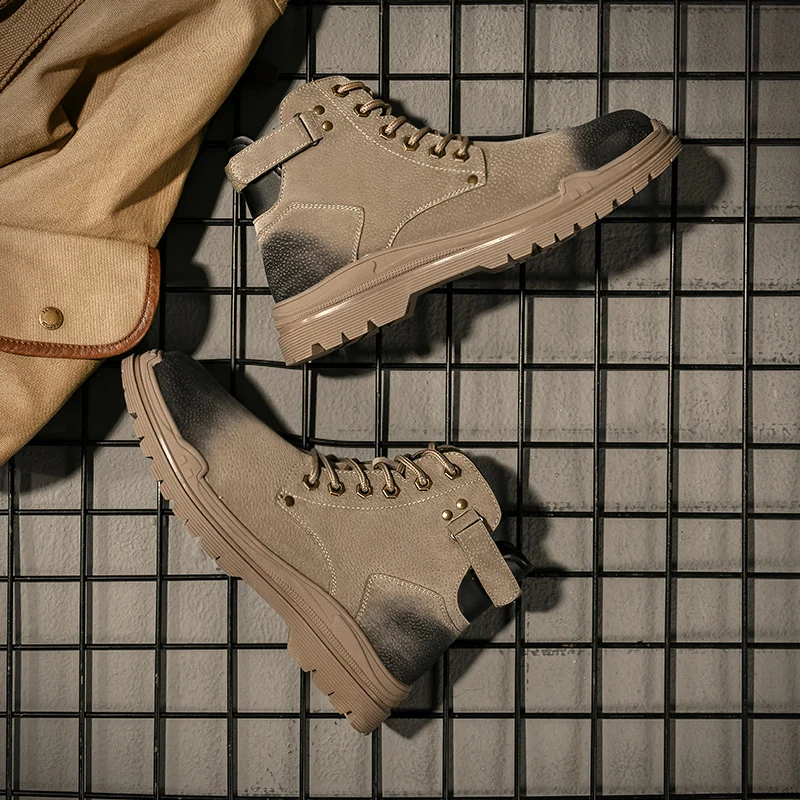 

2019 New Mens Shoes High Quality Men Dress Boots Genuine Leather Working Boots High Top Lace Up Boots  