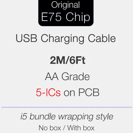 2 м/6 футов E75 чип usb кабель для зарядки класса АА 5ICs E75 чип USB кабель синхронизации данных для iPh 8 X XR XS MAX 11 Pro 10 шт./лот