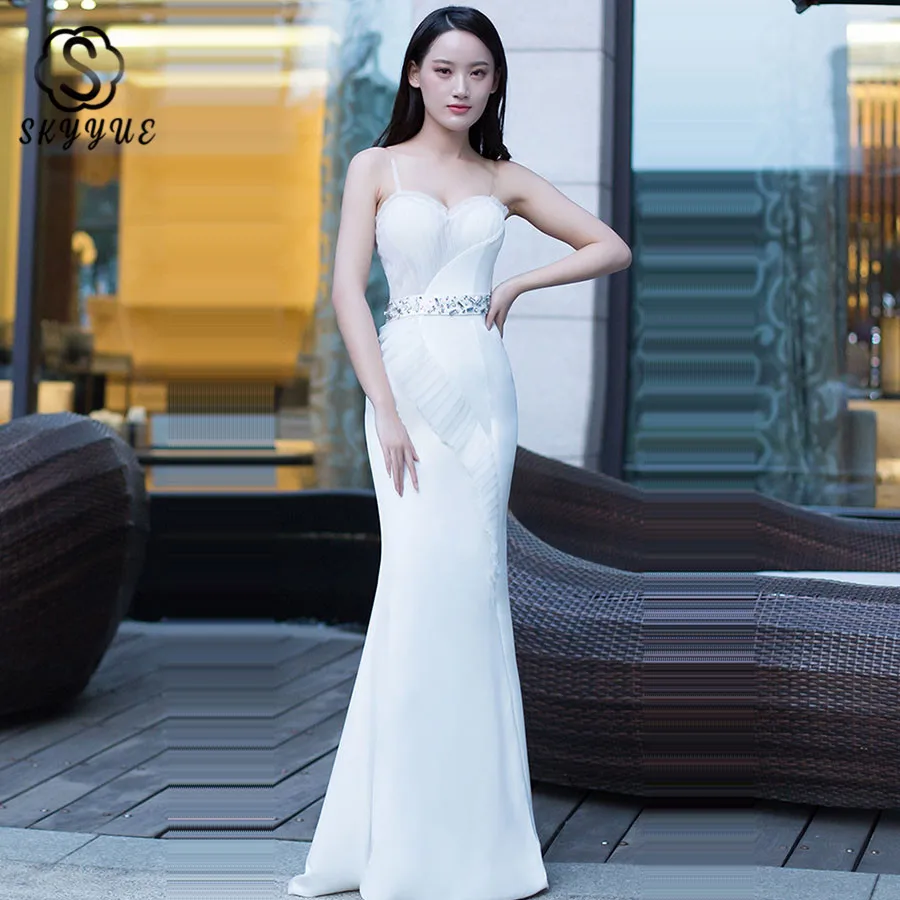 

Skkyue Sexy Strapless Backless Evening Dress Robe De Soiree Solid Sleeveless Evening Dresses For Women Formal Gown 2019 H051