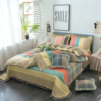 

New Luxury Lattice Stripe Printing Full Queen King Size Duvet Cover Bed Sheet Bed Linen Bedspread Pillowcases Bedding Set 4/6pcs