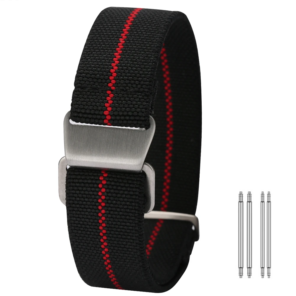 20mm 22mm French Troops Parachute Bag Watchband Elastic Nylon Belt Watch Strap Bracelet Silver Buckle Military Watch Accessories