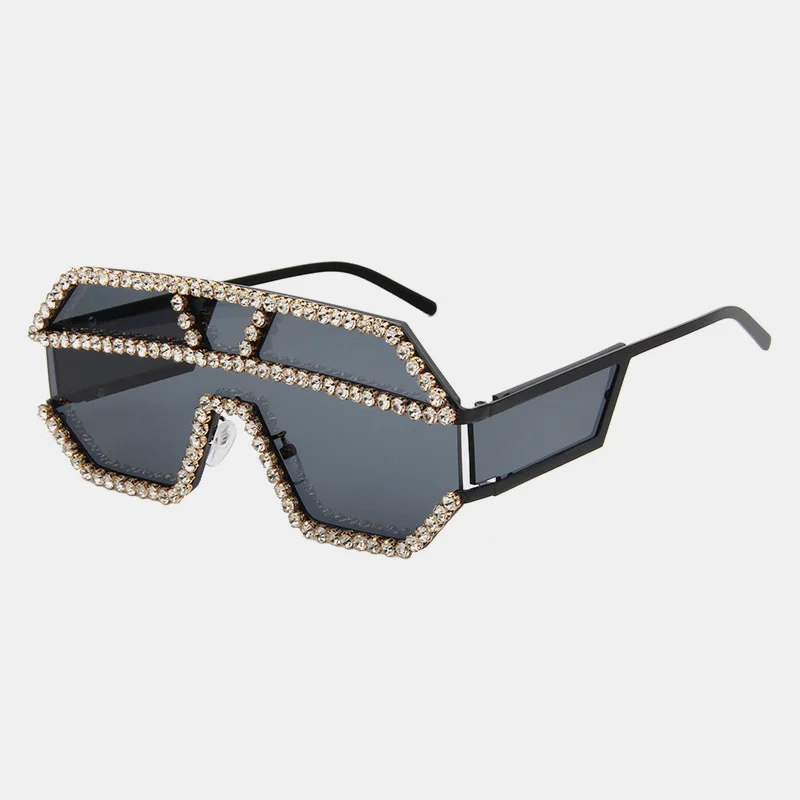 ROYAL GIRL New Fashion Piece Piece Rhinestone Lady Brand Luxury Ocean Piece Personality Big Box Sunglasses ss414 - Цвет линз: C2 Black