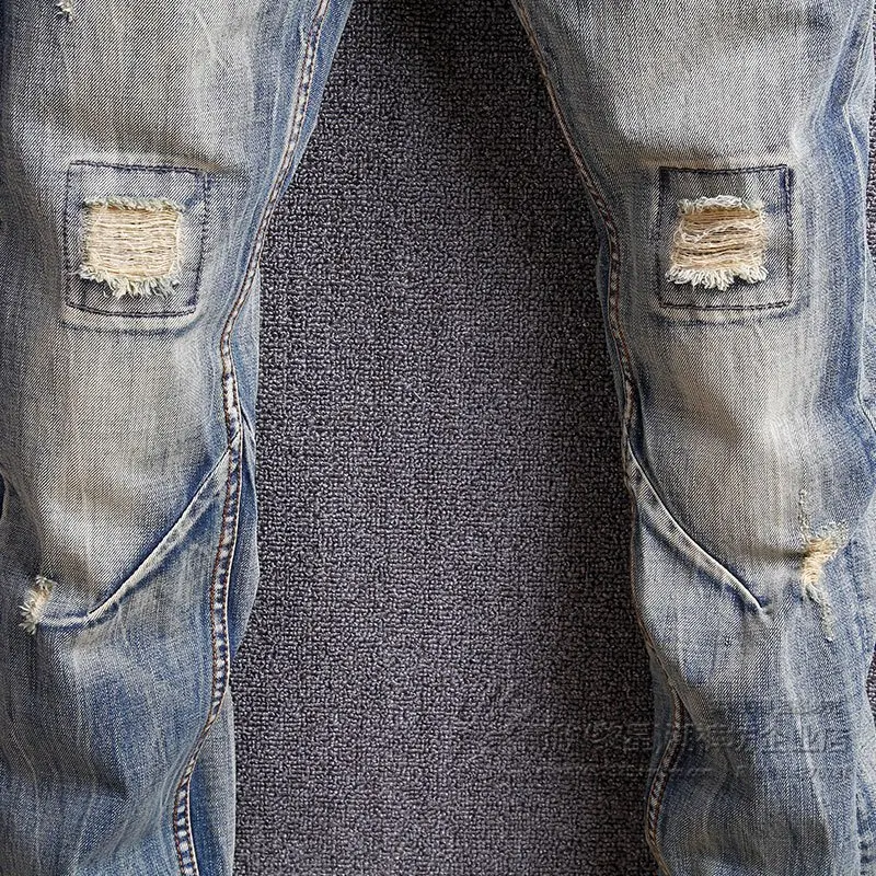 Fashion Streetwear Men Jeans Retro Wash Slim Fit Destroyed Ripped Jeans Men Biker Pants Vintage Designer 4