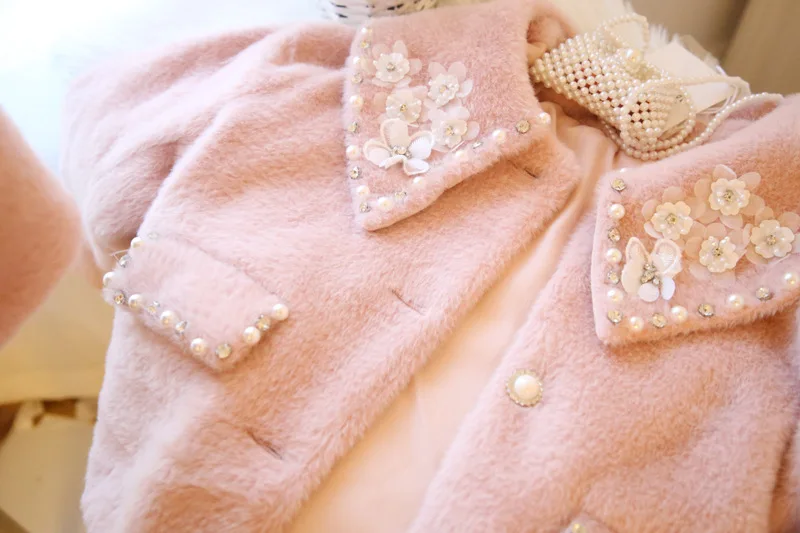 New Small Breeze Studded Nail Bead Doll Collar Mink Velvet Short Coat and Skirt Two-piece Suit Womens Autumn and Winter