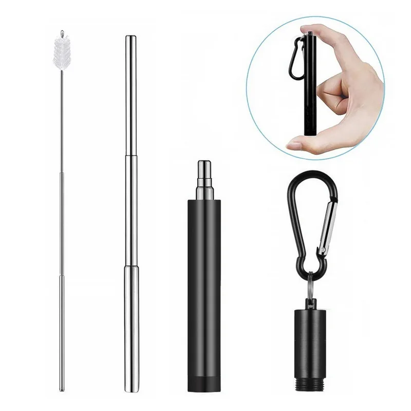 1pack black Нержавеющая сталь питьевой соломы Красочные Портативные телескопические соломы путешествия многоразовые складной стакан соломы с чехлом и щеткой - Цвет: 1pack black
