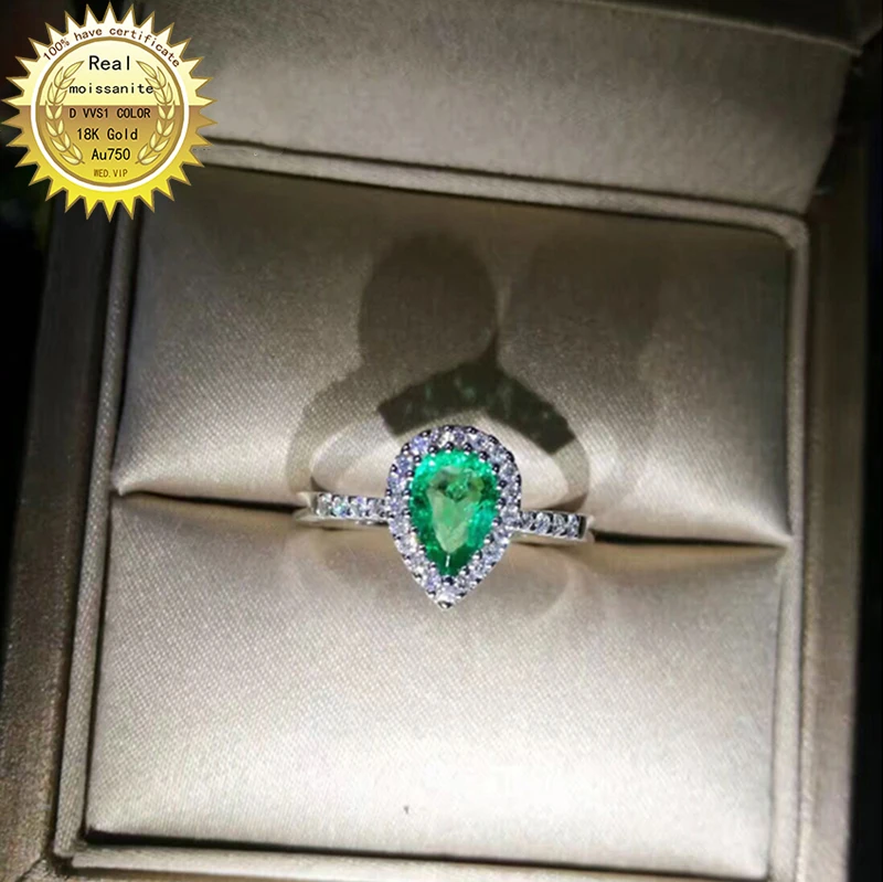 

18K gold 1ct Lab Created Emerald and Moissanite Diamond Ring With national certificate 003