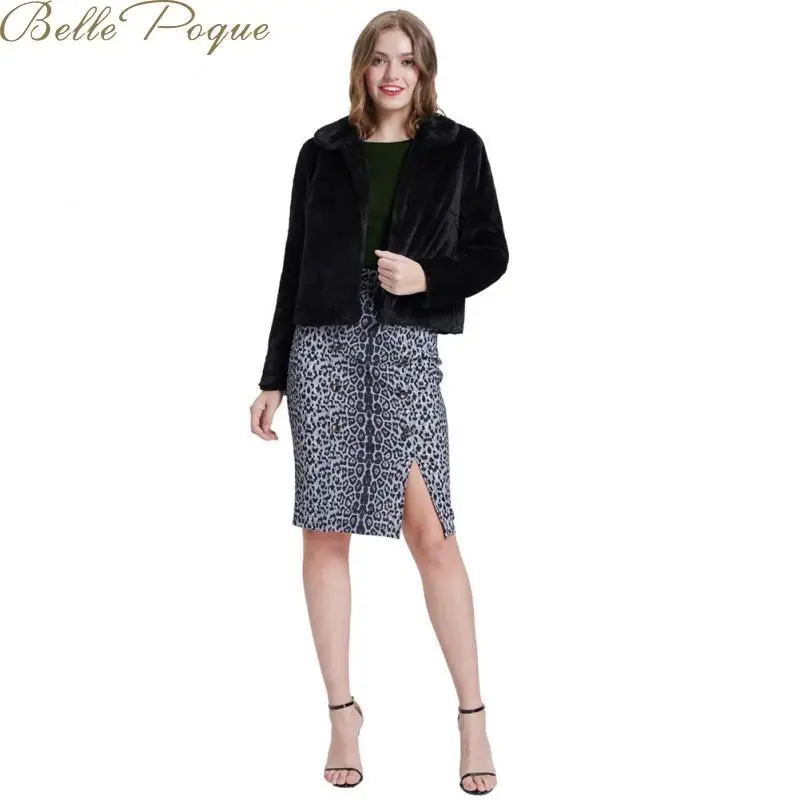 Belle Poque, короткое пальто для женщин, зимнее пальто из искусственного меха, элегантные толстые теплые Топы с длинным рукавом, черные лацканы, тонкая женская куртка