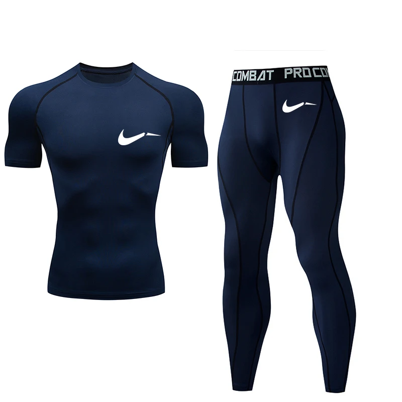 Мужской брендовый компрессионный комплект для фитнеса, Мужская футболка с коротким рукавом, для спортзала, Кроссфит, Обтягивающая майка для бега, дышащая одежда - Цвет: 9