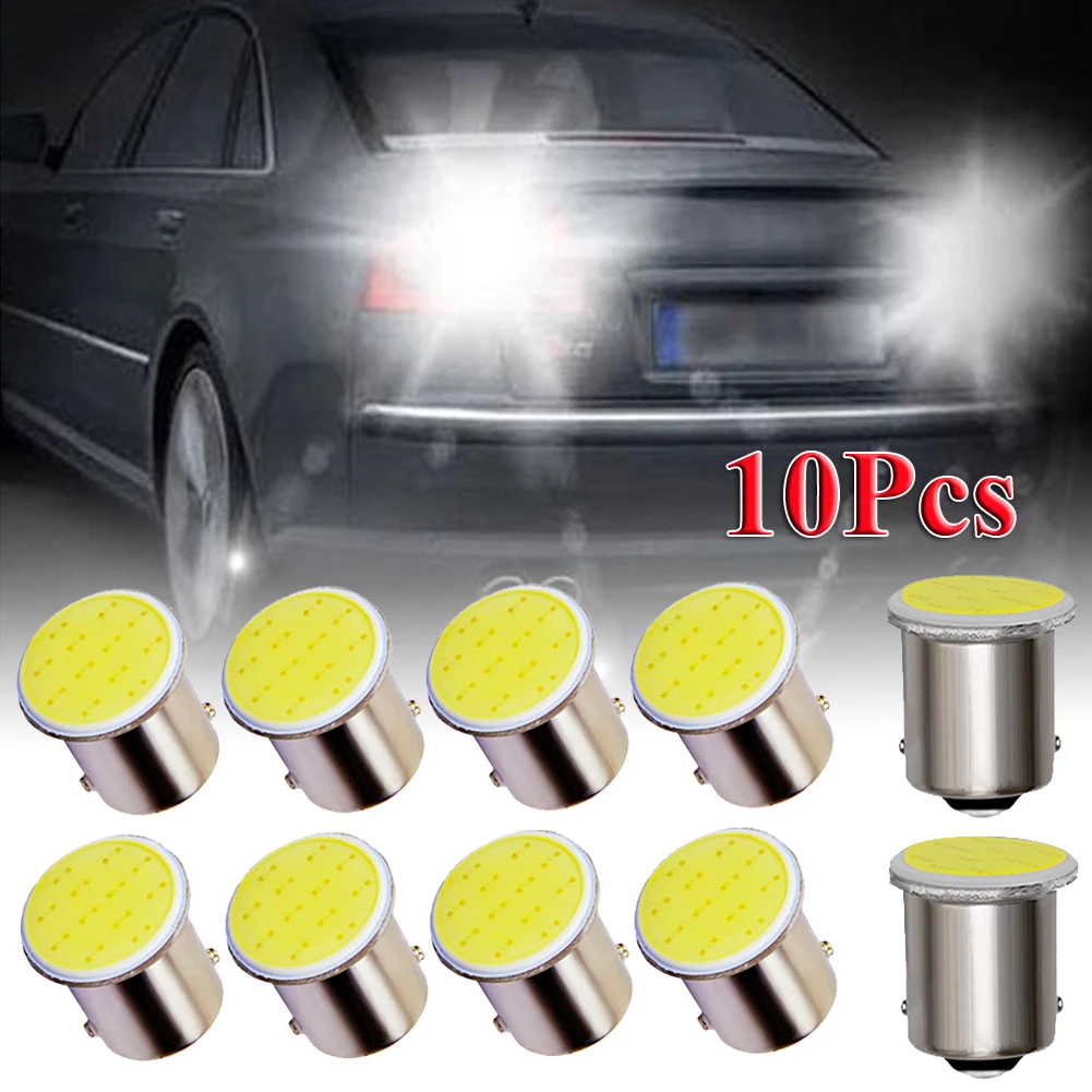 Carro Super Bright LED COB Turn Signal Bulbo, Luz de freio de estacionamento, Wedge Side Lamp, 12V, P21W, 1156, Ba15s, Novo, 10Pcs