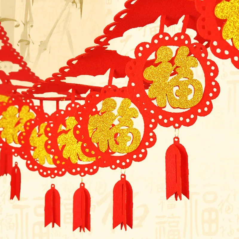 

Chinese Style Pull Flag Non-woven Pull Flag Blessing Word With Gold Leaf New Year Decoration Spring Festival Supplies1