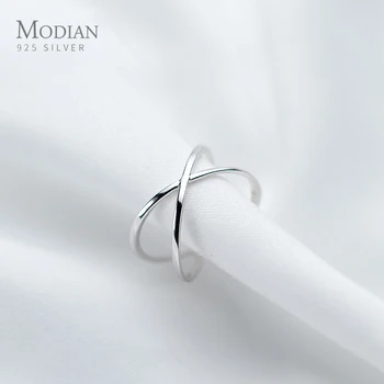 

Modian Glossy Simple Letter Cross Shape Ring for Women Fashion 925 Sterling Silver Adjustable Free Size Ring Fine Jewelry Gift