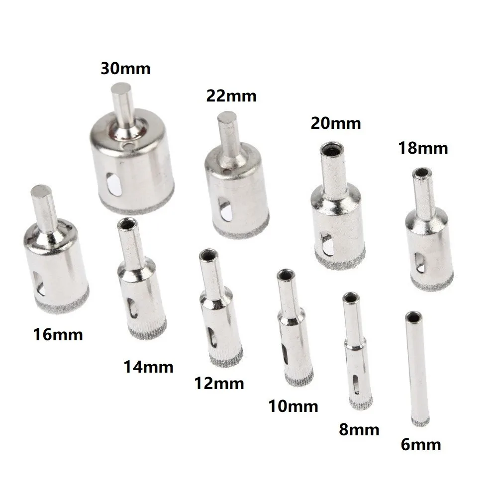 10PCS 6-30MM Emery Glass Drill Bit Diamond Marble Hole Opener Bead Sander Silver 10PCS 6-30MM Emery Glass Drill Bit Diamond Marble Hole Opener Bead Sander Silver
