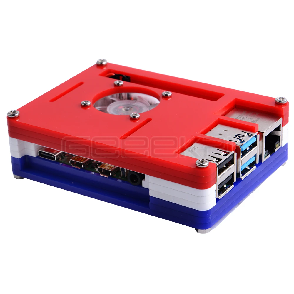 GeeekPi 9-layer ABS Case Cover Flag Colors Germany Italy England France Spain with Cooling Fan Heatsinks for Raspberry Pi 4B