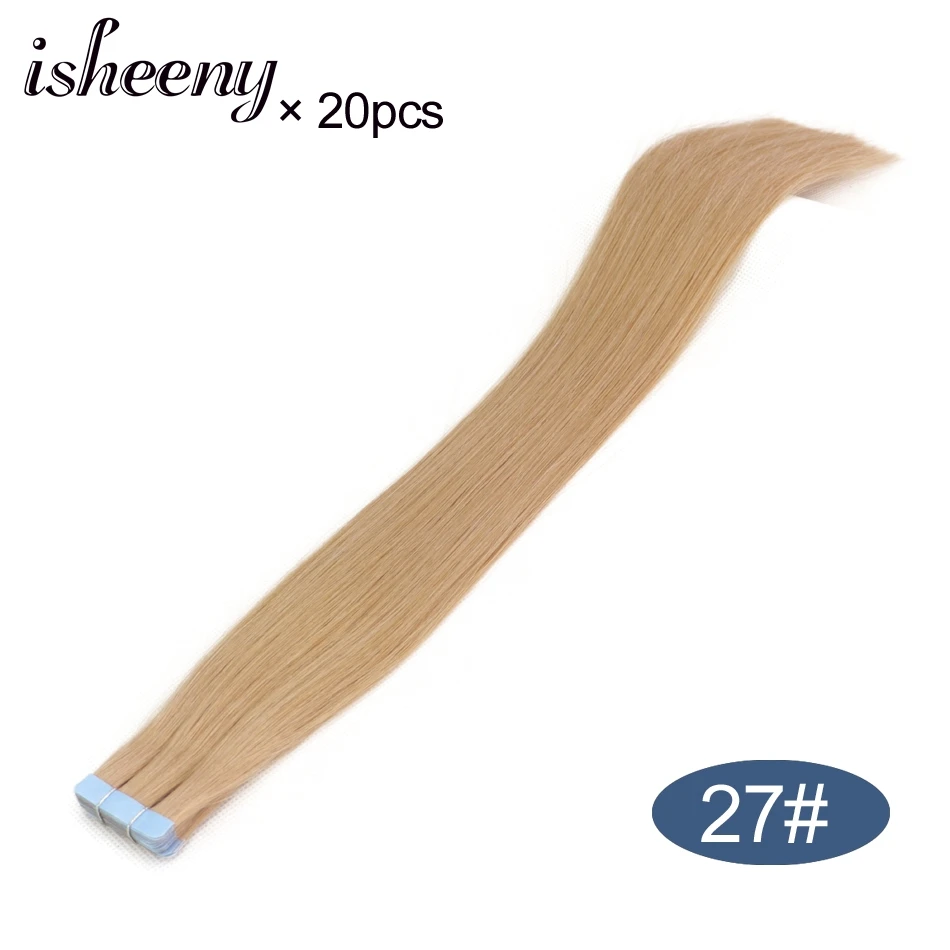 #27 Isheeny 1" 18" 2" 22" 2" лента в Пряди человеческих волос для наращивания Прямой Реми на клей Невидимый PU выдвижение утка 14 цветов Выберите - Цвет: #27