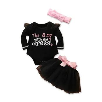 

3-24M Newoborn Infant Kids Girls Clothes Ruffle Long Sleeve Tops Bodysuit Bow Tulle Skirt Headband Baby Clothes Outfit 3Pcs Set