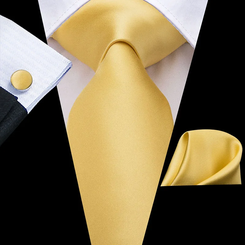 Hi-Tie Шелковый мужской галстук набор Цветочные желтые золотистые галстуки и носовые платки запонки набор мужской свадебный вечерний костюм модный шейный галстук C-3053 - Цвет: C-3264