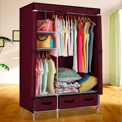Non-Woven Fabrics Wardrobe Coffee Fabric Closet Portable Folding Dust-proof Waterproof Storage Cabinet Bedroom Home Furniture 8  112x45x170cm