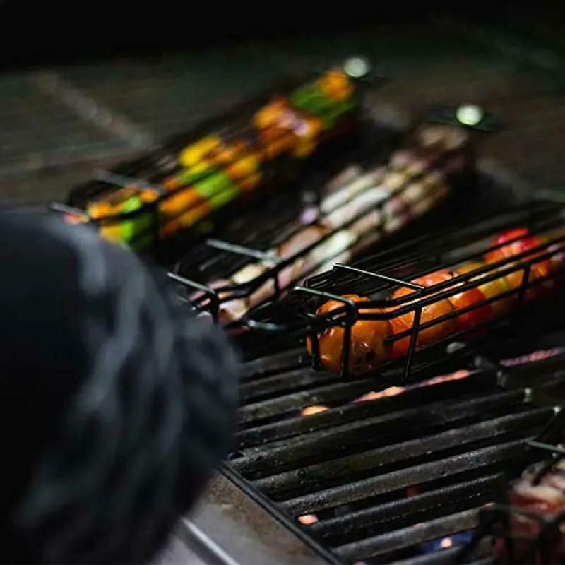 BBQ Kabob Grilling Basket Skewers Rotisserie Kebab No Stick Basket Cooking BBQ Grill Accessories Non-Stick Kabob Baskets