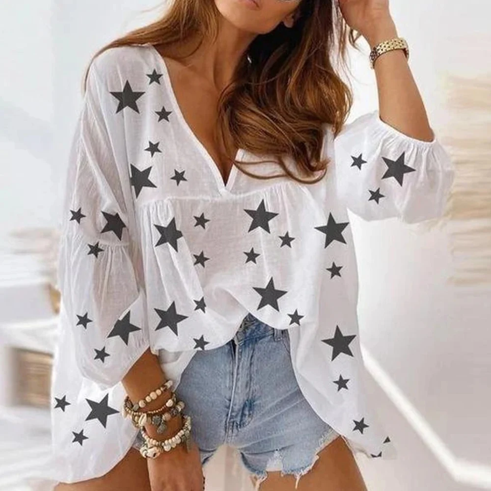 

DUUTI Women Tops Summer 2020 New Ladies Fashion Three Quarter V-Neck Ladies Tee Shirts Print Loose Casual Top Female Clothes D30