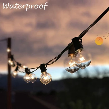 25Ft G40 Lamp Globe Solar String Lights Met Clear Lamp Achtertuin Patio Verlichting Vintage Lampen Decoratieve Outdoor Garland Bruiloft