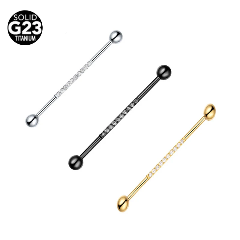 16G 34-38mm G23 Titanium CZ Industrial Barbell Ear Cartilage Helix-Conch Piercing Bar Earring Stud Body Jewelry piercing jewelry body piercing earrings ear piercing jewelry metal jewelry body piercing jewelry body jewelry