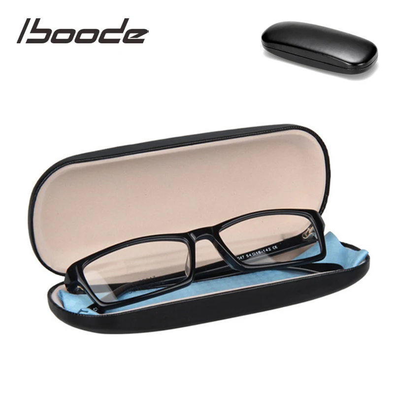 Iboode Eenvoudige Lederen Harde Leesbril Case Protector Vrouwen Mannen Zwarte Zonnebril Storage Case Box Brillen Houder Organizer