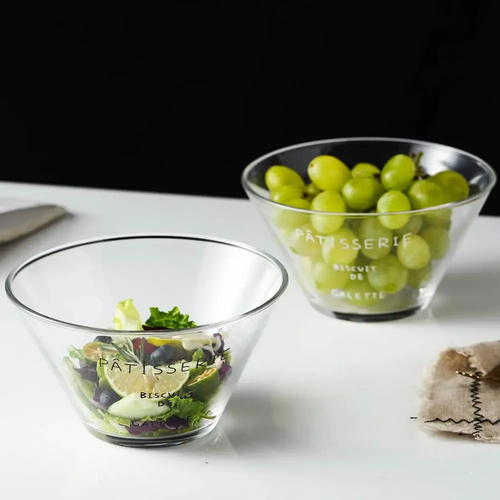 1 шт. стеклянная Салатница, кухонная миска для смешивания яиц, круглые прозрачные стеклянные миски, бытовые фруктовые супы, десертная миска