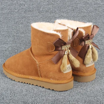 

Women Luxury Ankle Snow Boots Female Genuine Leather Shoes with Fur Lady Fashion Ski Wear Boots