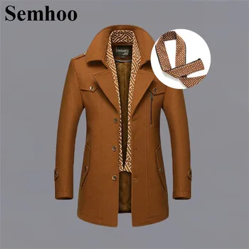 

Mens Winter Coats Wool Long Section Detachable Scarf Casual Woolen Jacket Thick Plus Cotton Slim Mens Wool Coats And Jackets