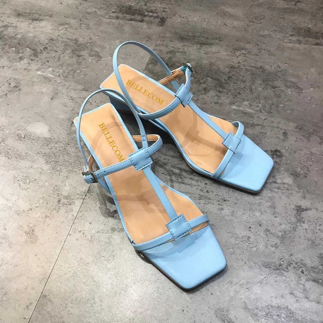 

BELLECOM Summer 2019 new cashmere shoes sandals low heel thick leather wear casual comfortable dating work shoes high quality