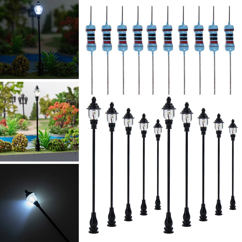 10pcs Model Railroad Train OO/HO Scale Lamp Posts Led Street Light Lamp Train Artificial Miniature Railroad Decoration Landscape