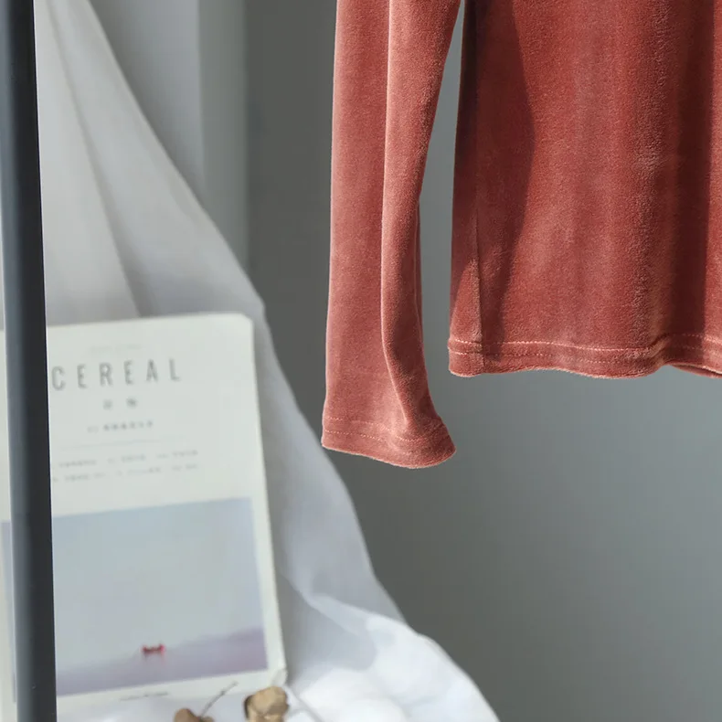 Velvet футболка женская high elasticity одежда для женщин high collar футболка thick solid color футболки long sleeve женские футболки hood inside the футболки женские