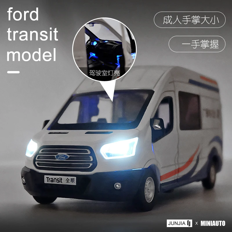 1:32 Высокая Имитация Ford Transit бизнес Автомобильная ТВ станция интервью автомобиль сплав модель автомобиля для детей Подарки