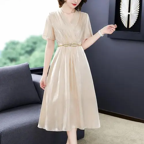 Вечерние платья женские Вечерние Платья Vestidos De Fiesta De Noche с поясом женские платья Robe Femme с подкладкой летнее платье Украина - Цвет: Бежевый