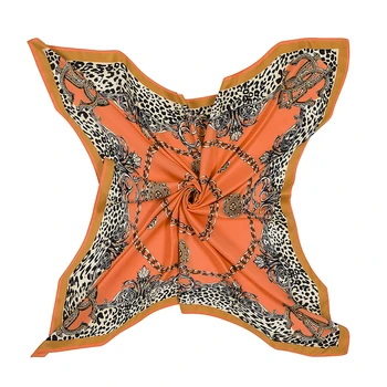 

100cm 2020 New Fashion Scarves Leopard Print Satin Silk Scarf Female Square Shawl Bandana Head Large Hijab Scarfs B244